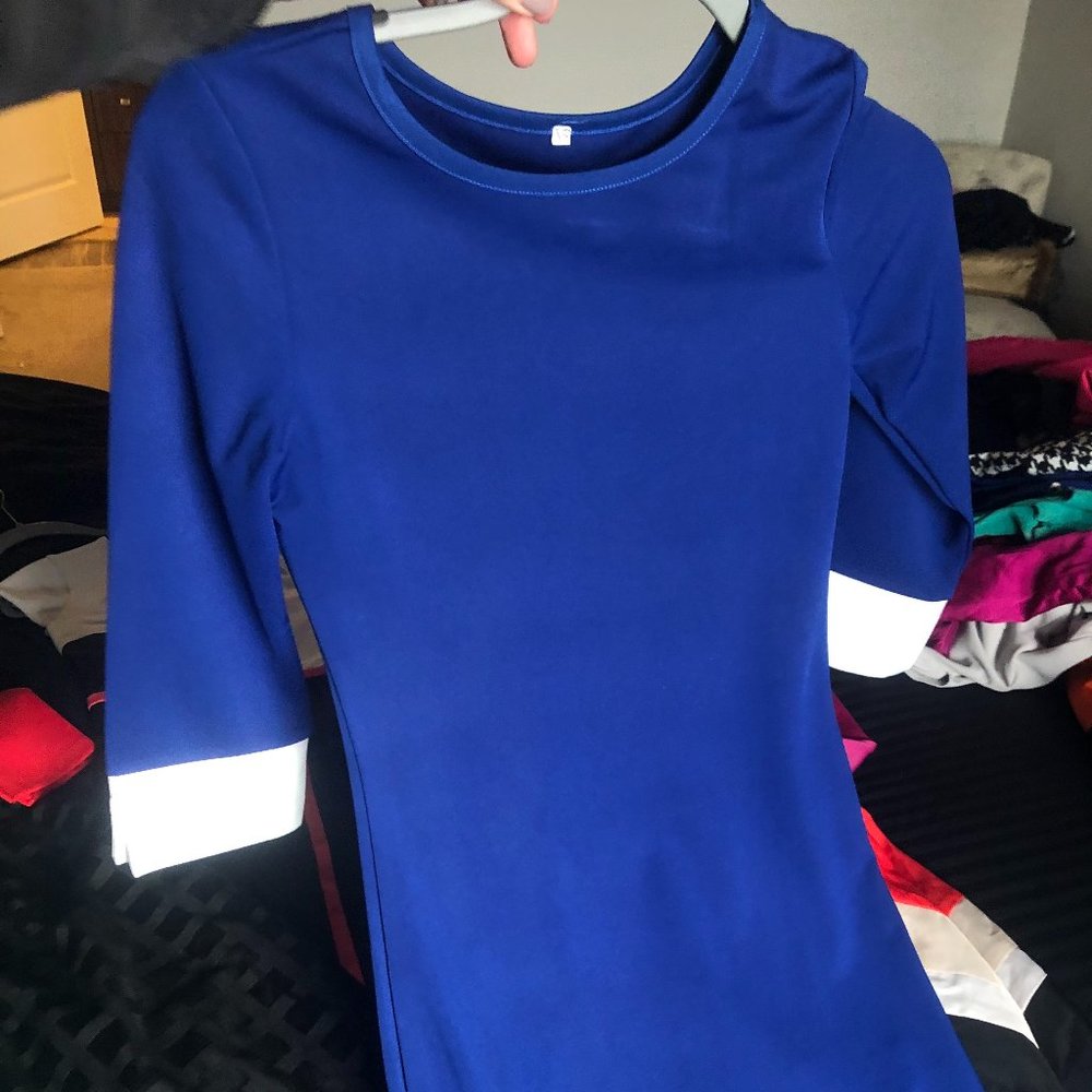Royal blue 3/4 sleeve sailer dress w/ white detail